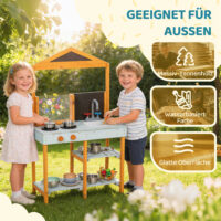 Matschküche Outdoor für Kinder mit Herd und Spüle aus Holz