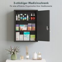 Medizinschrank abschliessbar zur Wandmontage aus Stahl schwarz