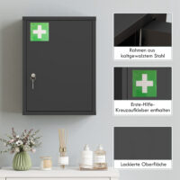 Medizinschrank abschliessbar zur Wandmontage aus Stahl schwarz