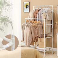 Metallgarderobe Kleiderständer mit 2 Stangen Weiss.