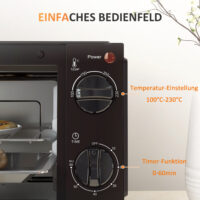 Mini-Backofen mit Grillrost Backblech und Timer 9L schwarz