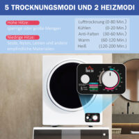 Mini Wäschetrockner mit Programmen und Heizstufen für Kleidung 4kg