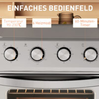 Minibackofen Heissluftfritteuse mit Umluft 6 Heizmodi Timer 24L