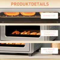 Minibackofen Heissluftfritteuse mit Umluft 6 Heizmodi Timer 24L
