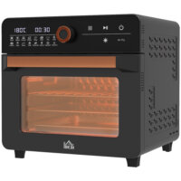 Ein schwarzer Minibackofen und Heissluftofen 3-in-1 mit 20 Litern Fassungsvermögen, Umluftfunktion und bis zu 220 Grad Celsius.