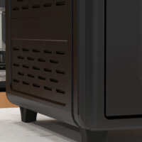 Ein schwarzer Minibackofen und Umluftofen mit 30 Litern Fassungsvermögen, Heissluftfunktion und Temperaturbereich 90-230 Grad Celsius.