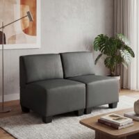 Modular 2-Sitzer Sofa Couch Lyon Kunstleder dunkelgrau ohne Armlehnen