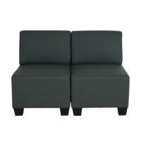 Modular 2-Sitzer Sofa Couch Lyon Kunstleder dunkelgrau ohne Armlehnen