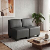 Modular 2-Sitzer Sofa Couch Lyon Kunstleder dunkelgrau ohne Armlehnen