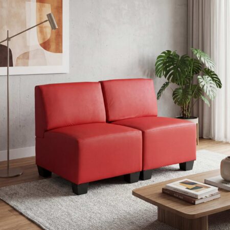 Modular 2-Sitzer Sofa Couch Lyon Kunstleder rot ohne Armlehnen