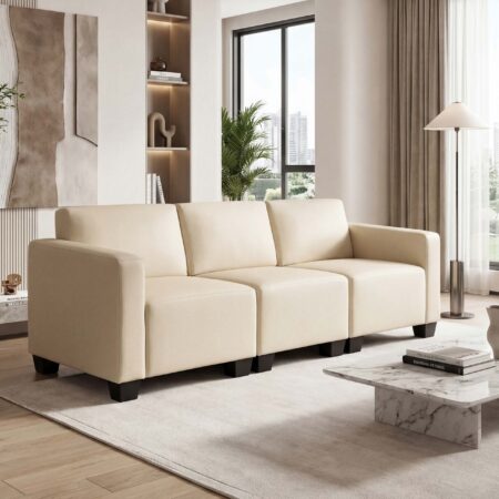 Modular 3-Sitzer Sofa Couch Lyon Kunstleder creme