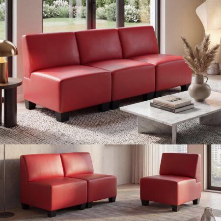 Modular 3-Sitzer Sofa Couch Lyon Kunstleder rot ohne Armlehnen