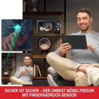 Kompakter Möbeltresor mit Fingerabdrucksensor für sichere Aufbewahrung von Wertsachen und Dokumenten.