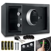 Kompakter Möbeltresor mit Fingerabdrucksensor für sichere Aufbewahrung von Wertsachen und Dokumenten.