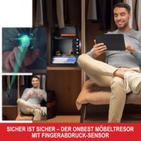 Geräumiger Möbeltresor mit Fingerabdruckscanner für wertvolle Gegenstände und Bargeld.