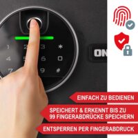 Geräumiger Möbeltresor mit Fingerabdruckscanner für wertvolle Gegenstände und Bargeld.