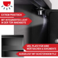 Geräumiger Möbeltresor mit Fingerabdruckscanner für wertvolle Gegenstände und Bargeld.