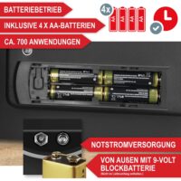 Geräumiger Möbeltresor mit Fingerabdruckscanner für wertvolle Gegenstände und Bargeld.