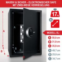 Geräumiger Möbeltresor mit Fingerabdruckscanner für wertvolle Gegenstände und Bargeld.