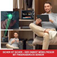 Elektronischer Möbeltresor 38x30x30 cm mit Fingerabdrucksensor für einfachen und sicheren Zugriff.