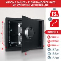 Elektronischer Möbeltresor 38x30x30 cm mit Fingerabdrucksensor für einfachen und sicheren Zugriff.
