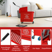 Mopp-Eimer mit Auswringer und Rollen 20L Kunststoff rot