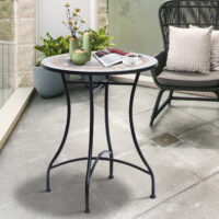 Mosaiktisch Gartentisch Balkon rund aus Stahl Keramik orange weiss