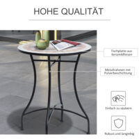 Mosaiktisch Gartentisch Balkon rund aus Stahl Keramik orange weiss