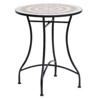 Mosaiktisch Gartentisch Balkon rund aus Stahl Keramik orange weiss