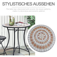 Mosaiktisch Gartentisch Balkon rund aus Stahl Keramik orange weiss