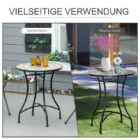 Mosaiktisch Gartentisch Balkon rund aus Stahl Keramik orange weiss