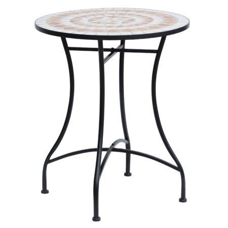 Mosaiktisch Gartentisch Balkon rund aus Stahl Keramik orange weiss