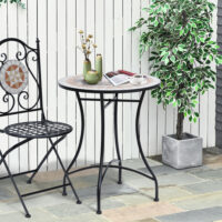 Mosaiktisch Gartentisch Balkon rund aus Stahl Keramik orange weiss