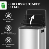 Mülleimer mit 2 Fächern Soft-Close fingerabdrucksicher 40L Edelstahl silber