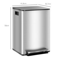 Mülleimer mit 2 Fächern Soft-Close fingerabdrucksicher 40L Edelstahl silber