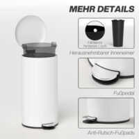 Mülleimer Treteimer mit Pedal und Deckel 30L cremeweiss