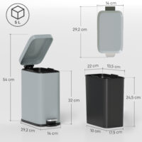 Mülleimer mit Fusspedal und Inneneimer 5L Metall grau