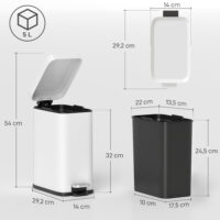 Mülleimer mit Fusspedal und Inneneimer 5L Metall weiss