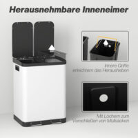 Mülleimer Doppelfach mit Pedal und Inneneimern 60L grau