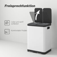 Mülleimer Doppelfach mit Pedal und Inneneimern 60L grau