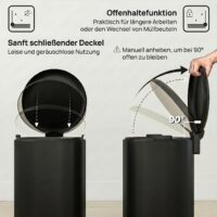 Mülleimer Treteimer mit Deckel Soft Close Inneneimer 30L schwarz