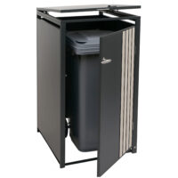 Mülltonnenbox Metall anthrazit helle Holzoptik 1er mit Deckel