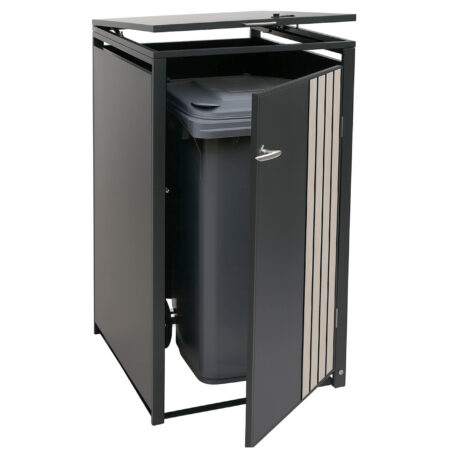 Mülltonnenbox Metall anthrazit helle Holzoptik 1er mit Deckel