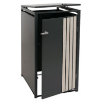 Mülltonnenbox Metall anthrazit helle Holzoptik 1er mit Deckel