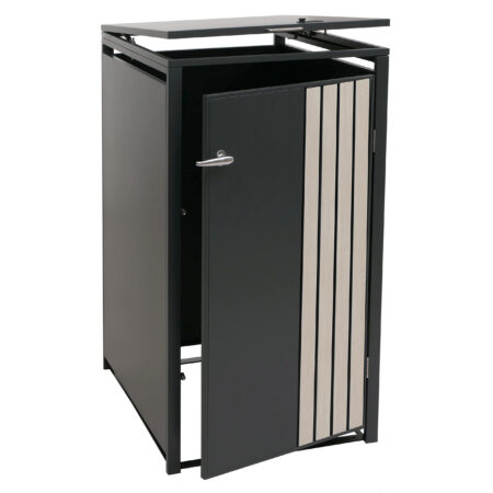 Mülltonnenbox Metall anthrazit helle Holzoptik 1er mit Deckel