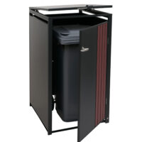 Mülltonnenbox Metall anthrazit dunkle Holzoptik für 1 Tonne