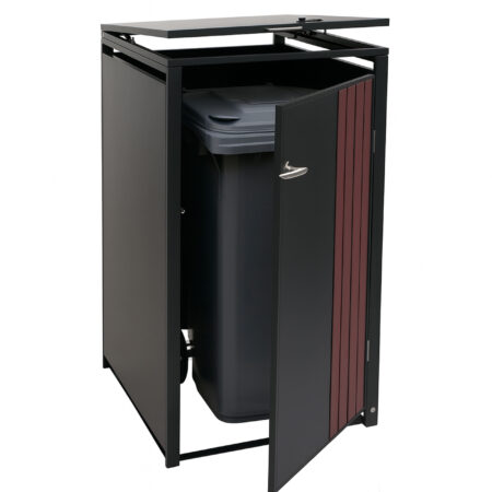Mülltonnenbox Metall anthrazit dunkle Holzoptik für 1 Tonne