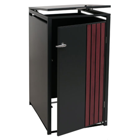 Mülltonnenbox Metall anthrazit dunkle Holzoptik für 1 Tonne