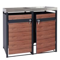 Mülltonnenbox 2er aus Metall anthrazit dunkelbraun mit Pflanzkasten