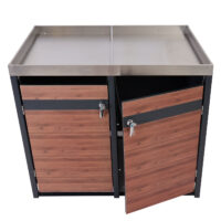 Mülltonnenbox 2er aus Metall anthrazit dunkelbraun mit Pflanzkasten